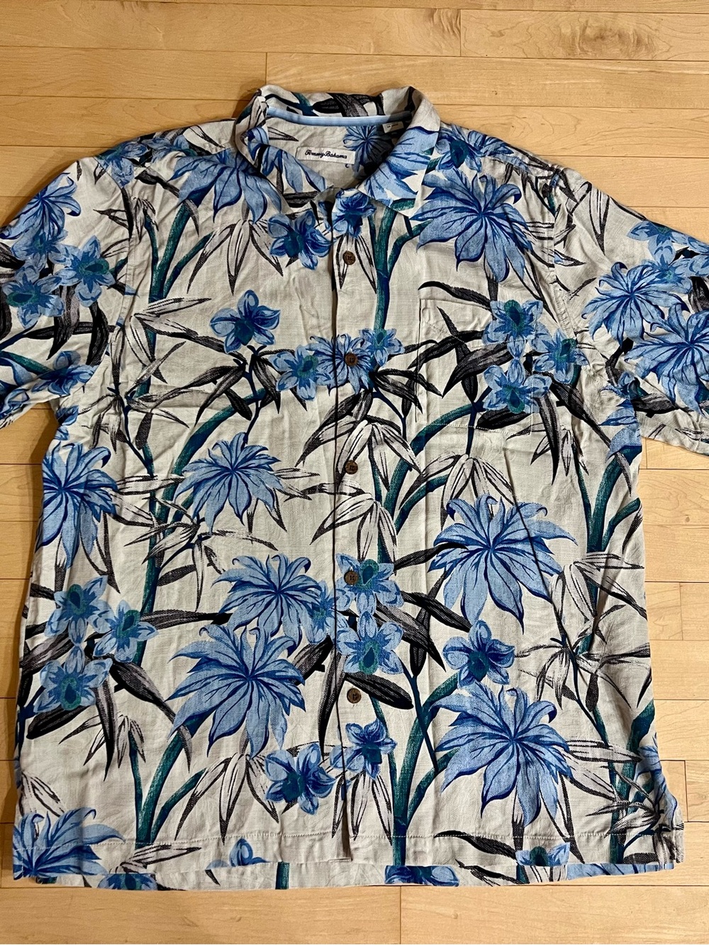 Tommy Bahama Mens XL Silk Tropical Leaf Print Button Down Camp Shirt Blue - Picture 3 of 8
